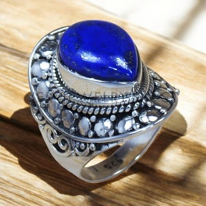 Piedra preciosa de Color azul lapislázuli de corte de pera Natural con anillo de Plata de Ley 925 para hombre, anillo de joyería, diseño especial de sorpresa para él - Product Image 1