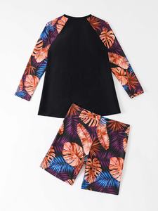 3Colors Print Plus Size <strong>Swimsuit</strong> Long Sleeve Shirt Top and <strong>Boyleg</strong> Short Set <strong>Lady</strong> Two Pieces Swimwear XL-4XL - Product Image 5