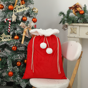 Drawstring Pom Pom Velvet Christmas Bags for Storing Gifts Sublimation Winter Santa Claus Bags Large New Reusable