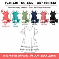 Robe midi trapèze personnalisée pour femme, col en V, épaules dénudées, manches volantées, ourlet tie-dye, poches latérales, été, vente en gros, fabricant OEM