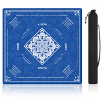 Tapis de Mahjong professionnel bleu à motifs floraux Charleston & Dragon, housse de table marine imprimée, sac de transport antidérapant en caoutchouc