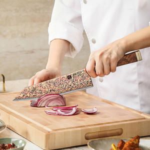 XINZUO Custom 53 strati tricolore rame damasco acciaio Bunka coltello con Premium Padauk <span class=keywords><strong>Burl</strong></span> legno manico di lusso coltelli da cucina - Product Image 3