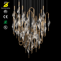 Grand lustre suspendu en verre à LED - Lumière ambiante en verre texturé artisanal pour salle de banquet et galerie d'art