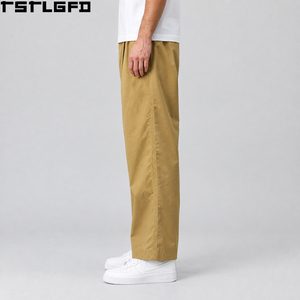 Pantalon plissé ample pour homme OEM/ODM, kaki, jambes larges, double pli, coupe décontractée, en sergé de coton, style streetwear Y2K, vente en gros - Product Image 3