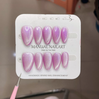 Faux ongles en gel souple effet œil de chat amande française, avec cristaux étincelants, vente en gros