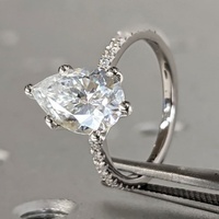 Bague de fiançailles solitaire en diamant de laboratoire de 2 carats, taille poire, avec halo caché et pavé, en or massif 10K/14K/18K, certifiée IGI, CVD/HPHT, personnalisable