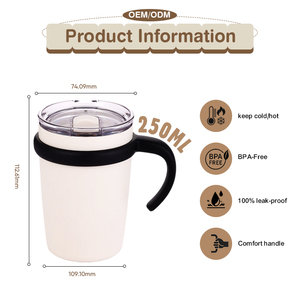 Mug de voyage isotherme en acier inoxydable de 8 oz avec couvercle et poignée - Product Image 2