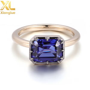 แหวนแฟชั่นทองคำ 10k 14k 18k สีเหลือง ประดับพลอยเจียระไนทรง Asscher สีน้ำเงิน รับรองโดย GRC เหมาะสำหรับงานวันเกิด งานแต่งงาน แหวนคู่รัก - Product Image 1