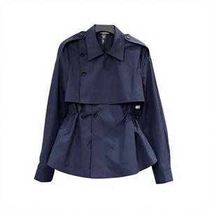 Manteau <span class=keywords><strong>court</strong></span> en molleton <span class=keywords><strong>bleu</strong></span> <span class=keywords><strong>marine</strong></span> de style européen vintage pour femmes, automne - Product Image 1