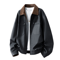 Veste en cuir PU pour homme, style américain robuste et décontracté, prête pour la ville, avec fermeture éclair et col rabattable, personnalisable