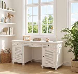 Modern directiebureau met laden en kast, massief grenenhout & MDF, milieuvriendelijk, ruimtebesparend voor thuiskantoor - Product Image 1