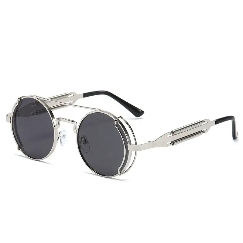 Оптовая продажа, новые солнцезащитные очки, металлические очки с двойной пружиной, винтажные очки в стиле стимпанк, круглые солнцезащитные очки в готическом стиле