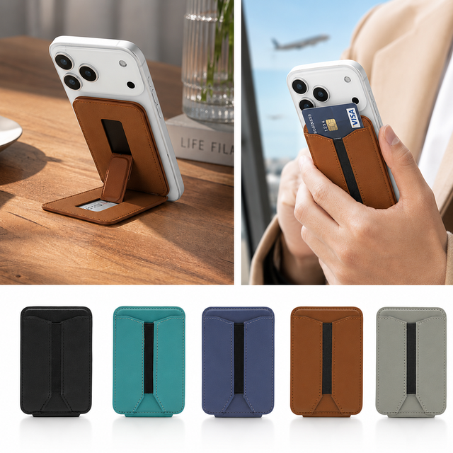 Custom Multifunctional Magnetic Phone Stand Card Holder Portable PU Leather Foldable Magsafe Wallet Card Case for MagSafe Phones