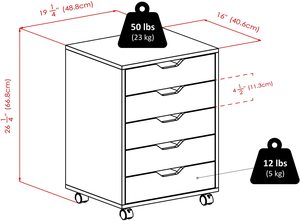 White <strong>Drawer</strong> Unit <strong>on</strong> Casters 5 <strong>Drawer</strong> Storage Office <strong>Drawer</strong> Chest Cabinet with <strong>Wheels</strong> - Product Image 4
