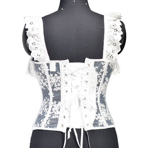 Haut corset structuré à bretelles souples à volants et broderie florale pour mariage, fête nuptiale ou costume - Product Image 2