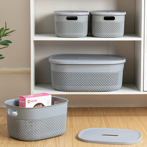 Storage Basket Oval Plastic With Handle Stackable Desktop Organizer For Cosmetics Fruit Pens Laundry Storage Box - Product Image 1