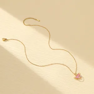 Korean Luxury Copper Pink Heart Pendant Necklace Cute Sweet Peach Collarbone Chain Choker Fashion Jewelry