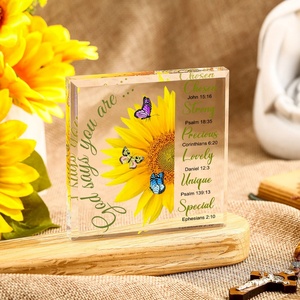 Regalo Motivacional Bíblico de Girasol en Acrílico Transparente Personalizado Moderno - Lavable y Fácil de Montar - Product Image 1