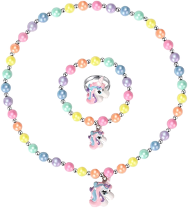 Msnailfly Ensemble collier et bracelet extensibles licorne mignons pour petites filles et tout-petits - Bijoux de petite princesse - Product Image 1