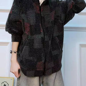 Cardigan en molleton tricoté style rétro américain, <span class=keywords><strong>sans</strong></span> <span class=keywords><strong>capuche</strong></span>, col montant, à carreaux colorés, pour automne-hiver, streetwear - Product Image 4