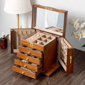 Boîte à bijoux antique de style rétro en <span class=keywords><strong>bois</strong></span> massif, haut de gamme, exquise, grande capacité, pour boucles d'oreilles, bagues, colliers, pour les jeunes mariés, Chine - Product Image 1