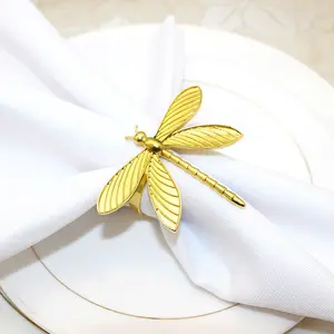 Cheap gold napkin holder bulk supplier New design dragonfly napkin rings