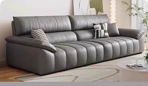 Juego de sofá de cuero crema minimalista italiano, piel de vaca de primera capa con modelo de red roja para hotel pequeño, sala de estar, apartamento - Product Image 3