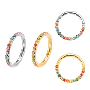 Titanium Piercings Nose Rings For Women Rainbow Zircon Helix Earrings Hinged Septum Clicker Ring New Piercing Jewelry