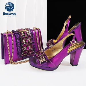 Sepatu Hak Tinggi Berhias Berlian Imitasi Afrika Mewah Bestway dengan Tas dan Sepatu Senada untuk Wanita, Tas Tangan untuk Pesta Pernikahan - Product Image 1