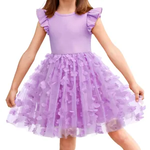 Toddler Tutu Vestido Meninas Fluffy Summer Dresses Casual Party Tulle Sundress para Crianças 2-6Y Flower Girls 'Wedding Dresses