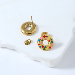 Unique Colorful <b>Ear</b> <b>Cuff</b> 18k Gold Hypoallergenic Chunky Thick Hoop <b>Earrings</b> Circle Enamel Colorful Dots <b>Earrings</b> for Women - Product Image 3