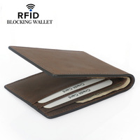 Pemegang kartu kredit saku depan kustom tipis ramping desain minimalis dompet kartu kulit asli penghalang RFID untuk pria