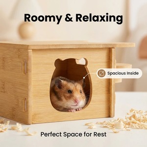 Casa de bambú para hámsteres con escalera, rectangular, duradera, refugio para mascotas pequeñas, para hámsteres dorados y ratas ornamentales - Product Image 3