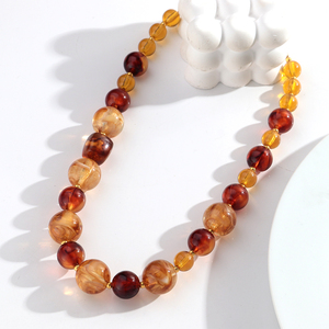 תכשיטי מסיבה וינטג' סתיו חורף שרשרת ענבר שקופה צהוב-חום אקריליק עגול חרוזים שרשרת מתנה - Product Image 4