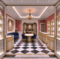 Vitrine de présentation sur mesure pour bijouterie de style classique de luxe, projet de décoration intérieure commerciale