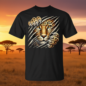 Camiseta con Estampado de Leopardo, Negra, para Hombre, Diseño con Estampado Animal, Estilo Gato Salvaje - Product Image 3