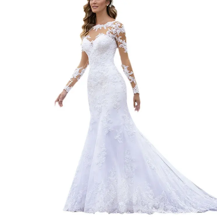 Penjualan laris grosir gaun pernikahan renda putih wanita 2023 gaun pengantin elegan untuk wanita 2022