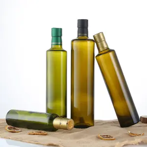 Kitchen oil Vinegar Glass Bottle 125 Ml 250 Ml 500 Ml 750 Ml 1000 Ml Green Color Clear Glass Square Round Olive Oil Bottle