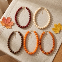 Collier en perles acryliques, couleurs d'automne, perles rondes, fermoir à griffe de homard plaqué or, bijoux cadeau pour femmes