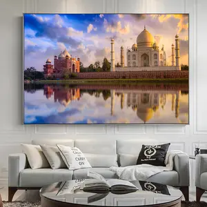 Hindistan Taj Mahal resimleri tuval boyama antik bina büyük insan uygarlığı duvar sanatı manzara posterler oturma odası için