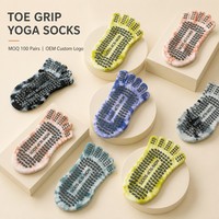 Chaussettes de yoga OEM personnalisées pour femmes, à cinq doigts, tie-dye, respirantes, confortables, séchage rapide, antidérapantes, pour l'automne et le quotidien