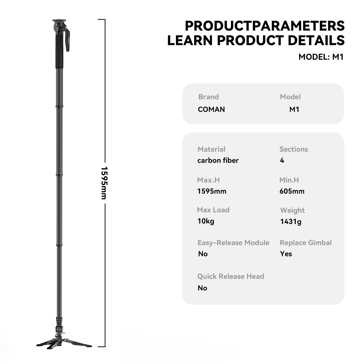Tube M1-Leg + base fixe/1595mm