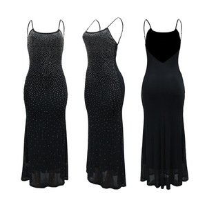 Women's Rhinestone Embellished Maxi Dress <b>Spaghetti</b> <b>Strap</b> Bodycon Evening Gown With Open Back Dresses Fashion - Product Image 5