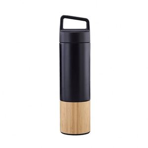 Bamboo Base Insulated Water <b>Bottle</b>, Stainless Steel Vacuum <b>Flask</b> with Handle Lid - Product Image 4