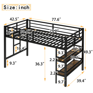Lit mezzanine moderne et durable pour enfants avec étagères et rangement <span class=keywords><strong>en</strong></span> dessous, structure métallique robuste, taille double, pour hôtels et écoles - Product Image 4