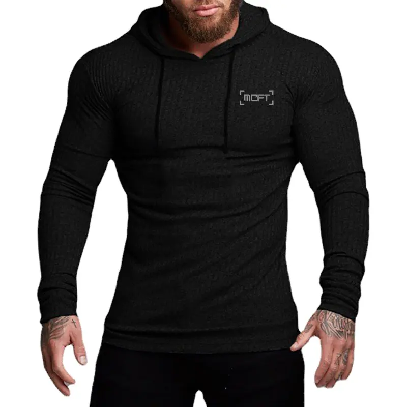 Logo personnalisé Mode Slim Fit Chemise à capuche Hommes Running Sport Vêtements de sport à manches longues Gym Musculation Workout Fitness T-Shirt