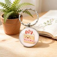 Porte-clés personnalisable en forme de rondelles de gâteau à la crème, simple, mignon, accessoires de sac, petit article pour boîte cadeau