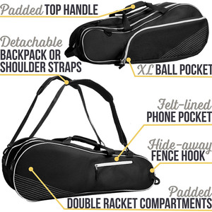 थोक यूनिसेक्स डिजाइन पेशेवर कंधे टेनिस खिलाड़ी युवाओं और वयस्कों के लिए 6 रैकेट टेनिस बैडमिंटन रैकेट बैग - Product Image 2