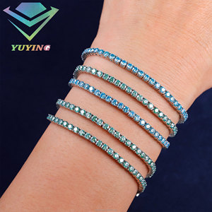 In Stock 925 Silver Hip Hop Jewelry 2mm to 5mm VVS Moissanite Diamond Round Brilliant Cut Tennis Chain Bracelet Blue <b>Green</b> <b>Gift</b> - Product Image 3