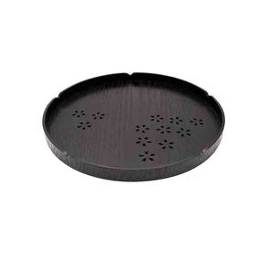 Plateau à thé rond en bois de style japonais plateau à café en bois de pin noir pour cuisine salon salle de bain nourriture et pot décor à la maison - Product Image 5